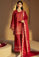 Cross Stitch Embroidered Khaddar Stitched 3Pc Suit - Garnet Rime