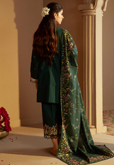 Cross Stitch Embroidered Khaddar Stitched 3Pc Suit - Emerald Forest