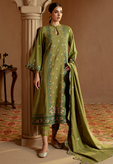 Cross Stitch Embroidered Khaddar Stitched 3Pc Suit - Green Oasis