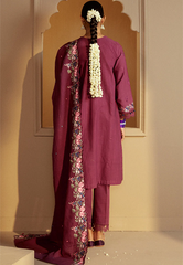 Cross Stitch Embroidered Khaddar Stitched 3Pc Suit - Plum Radiance