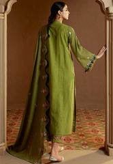 Cross Stitch Embroidered Khaddar Stitched 3Pc Suit - Green Oasis