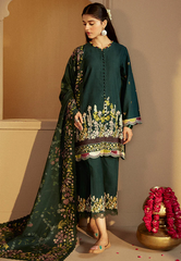 Cross Stitch Embroidered Khaddar Stitched 3Pc Suit - Emerald Forest