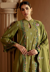 Cross Stitch Embroidered Khaddar Stitched 3Pc Suit - Green Oasis