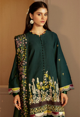 Cross Stitch Embroidered Khaddar Stitched 3Pc Suit - Emerald Forest