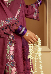 Cross Stitch Embroidered Khaddar Stitched 3Pc Suit - Plum Radiance